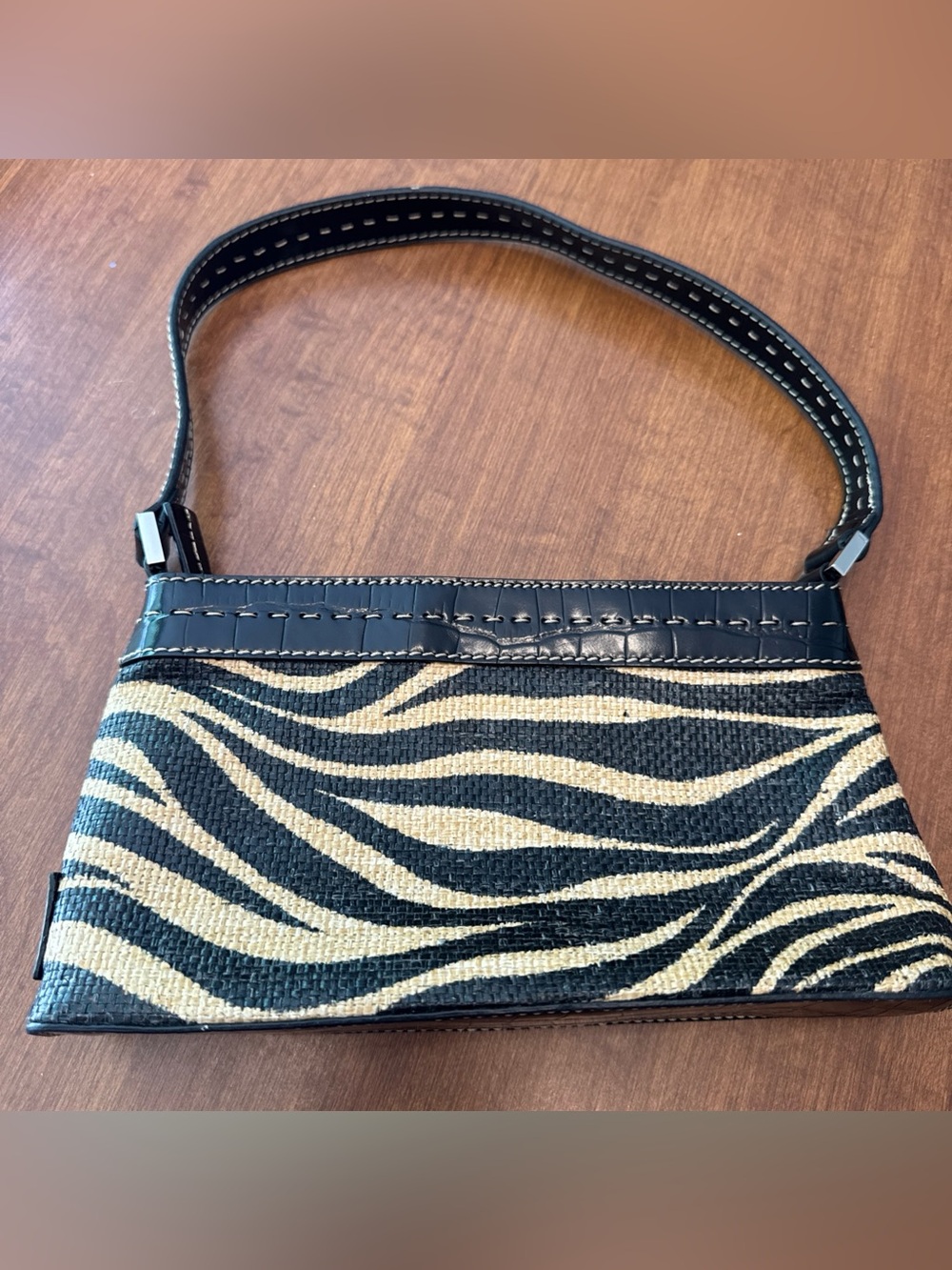 Franco Sarto Black and Cream Zebra-Pattern Shoulder Bag